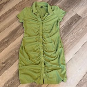 Ruched Button Down Green Dress